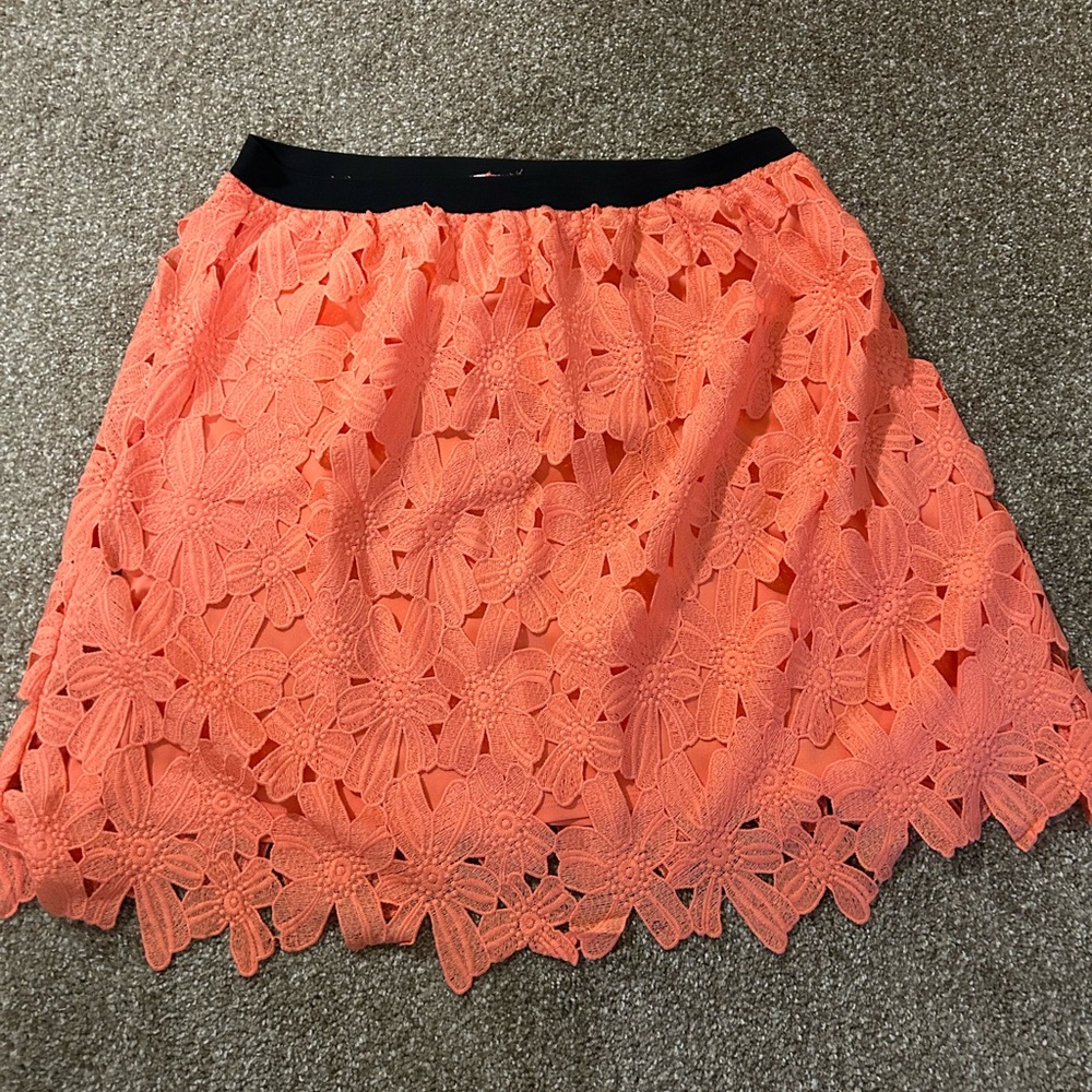 Xhilaration Coral Floral Lace A-Line Skirt